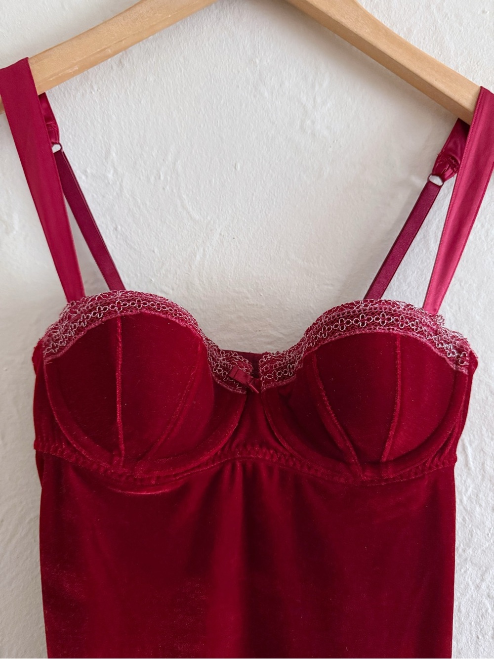 Y2K Jacob Red Velvet Babydoll Dress with Lace Trim - Picture 3 of 6